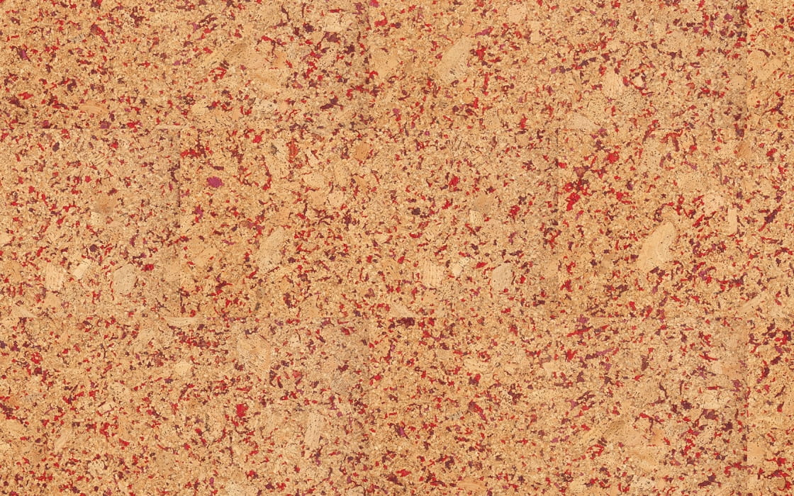 Zbliżenie powierzchni płytki korkowej BUREL SCARLET RED — naturalna struktura korka
